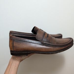 Bruno Magli Burnished Brown Slip On Penny Loafer Distressed Shoes 12.5